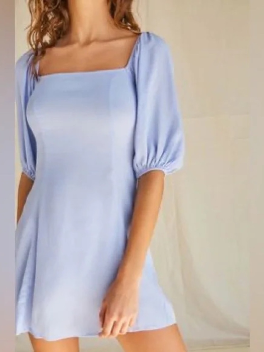 Forever 21 Perwinkle Blue Peasant-Sleeve Mini Dress Medium